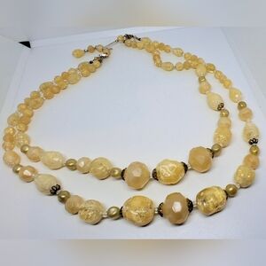 * Vintage West Germany Buttercream Acrylic 2 Strand Necklace